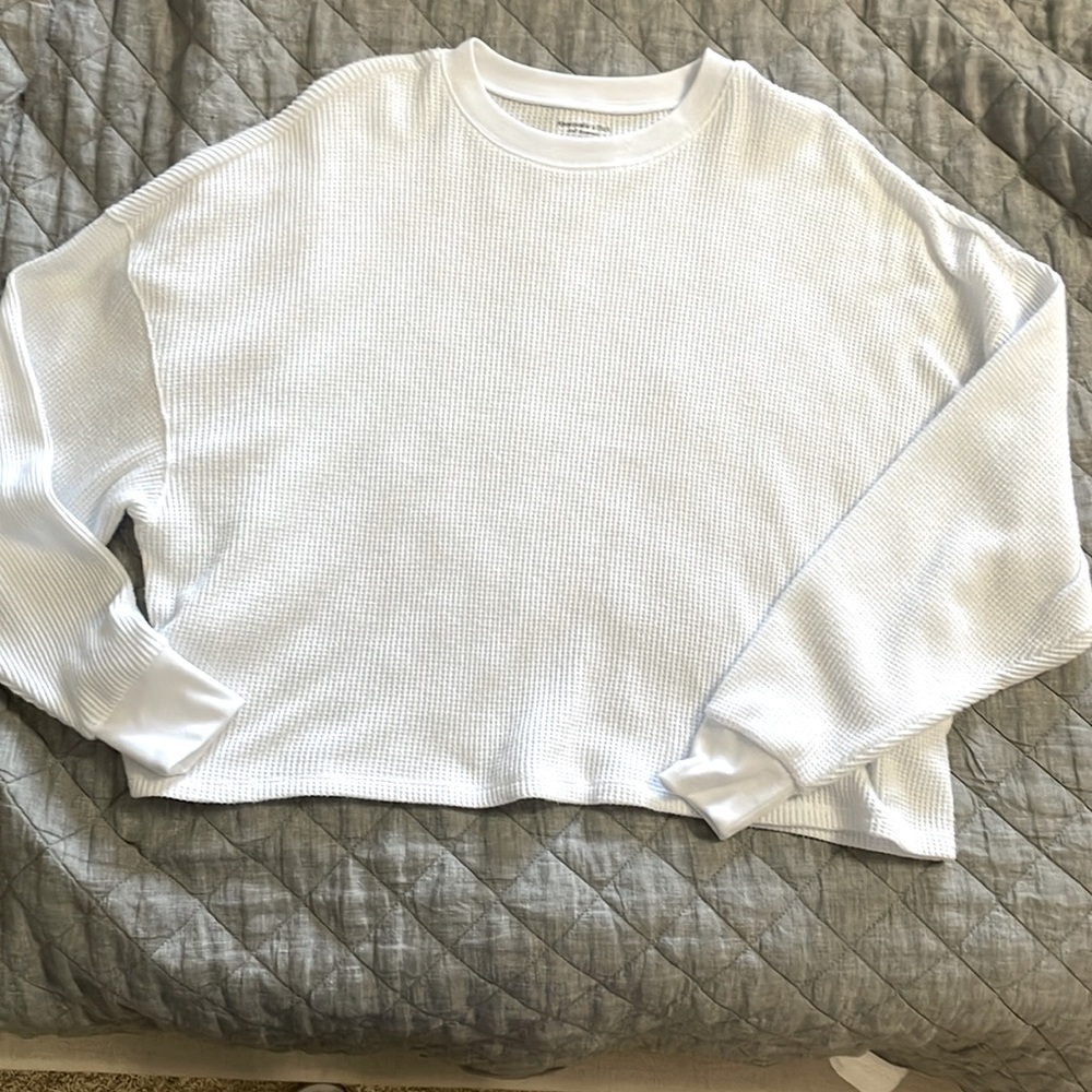Abercrombie & Fitch White Long-Sleeve Oversized Waffle Tee Size S/M